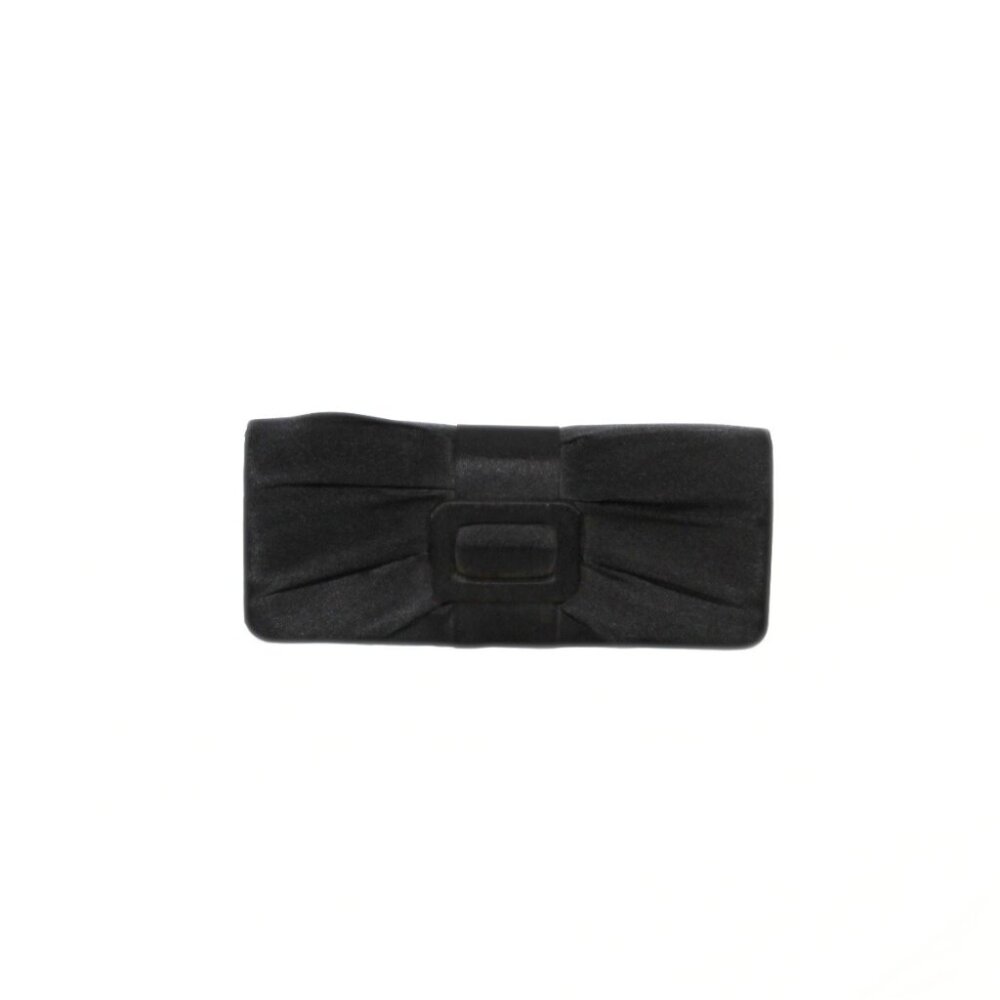 Gorgeous Black Sateen Buckle Ruched Clutch Hard-shell Evening Vintage 90s